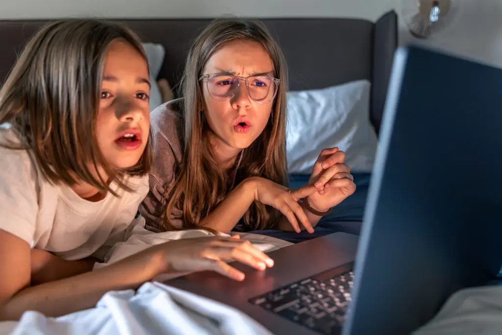 Photo of two girls looking at questionable things online.