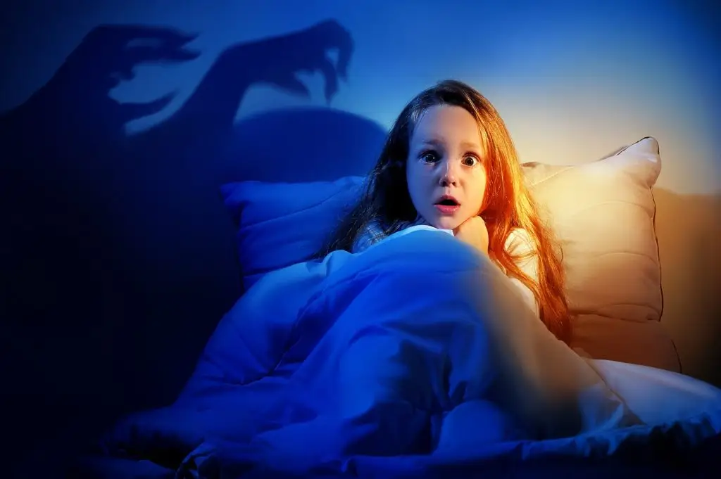 Photo of a girl scared at night.